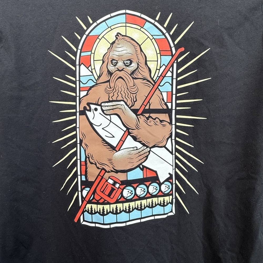 NWT STLHd Gear Sasquatch T-Shirt Mens L Black Bigfoot Fishing Trout Stained Glas - Picture 5 of 11